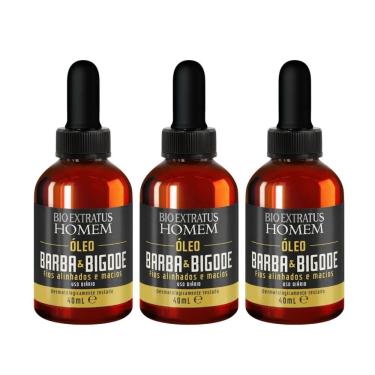 Imagem de Kit 3 Óleo para Barba e Bigode Hidrata Fortalece Amacia Toque Seco Transparente Bio Extratus