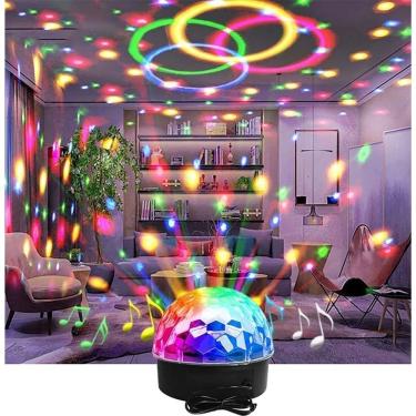 Imagem de Globo de Luz LED Giratório para Festas Led Magic Cristal Ball Light com Modos Strobo e Sensor de Som Transparente