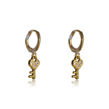 Imagem de Brinco Argolinha Com Chave Banhado Em Ouro 18k [f027]