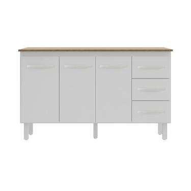 Imagem de Kit Balcão Gabinete 138cm Carina Branco Com Tampo 140cm Savana
