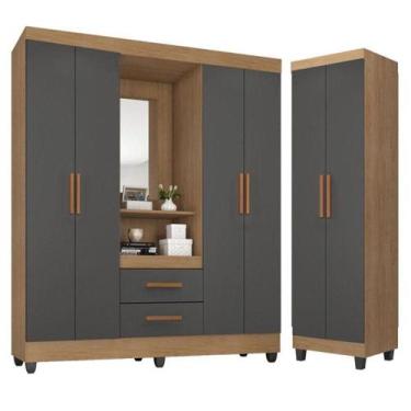 Imagem de Guarda Roupa Casal Capela Com Armário Multiuso Lite Nature Cinza - Móv