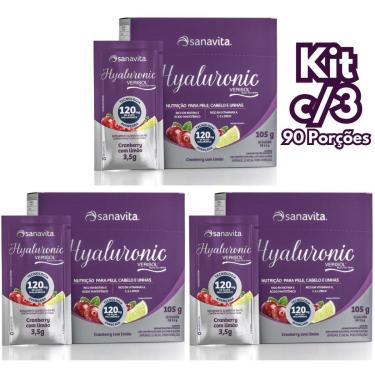 Imagem de Kit 3x Hyaluronic Verisol Sanavita Ácido Hialurônico 120mg com Colágeno Verisol 90 sach...