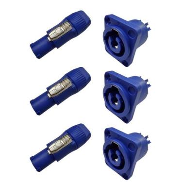 Imagem de Kit Plug Powercon 3 Macho + 3 Fêmea Painel Azul Dreamer