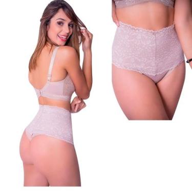 Imagem de Calcinha Cós Alto Modeladora Renda Fio Dental Biobela 1613F, Chocolate