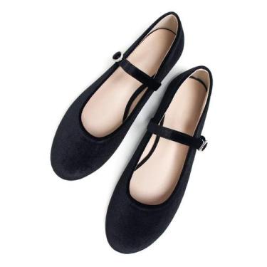 Imagem de Sapatos rasos TN TANGNEST Mary Jane Flats femininos de veludo preto