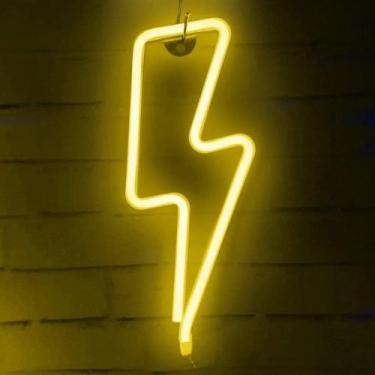 Imagem de Placa Led Raio Luminária Neon Lâmpada Acrílica Amarelo - Coisaria