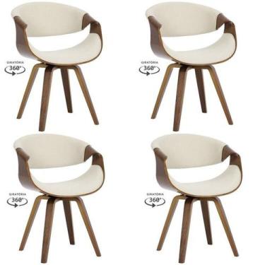 Imagem de Kit com 4 Cadeiras Nicole Giratória para Sala de Jantar Bege/Creme - R