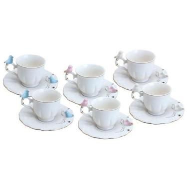 Imagem de Conjunto 06 Xícaras De Café De Porcelana Birds Round Plate 100 Ml Wolf