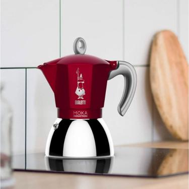 Imagem de Cafeteira Moka Induction para Café em Alumínio e Aço Inoxidável com Tecnologia de Bicamada e Indução Vermelho Bialetti 6