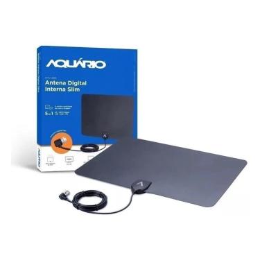Imagem de Antena Digital Interna Aquario DTV-250 Slim HDTV Omnidirecional 3-5DBI 54 a 806MHZ Conector F Macho Angular 2,5M Cabo