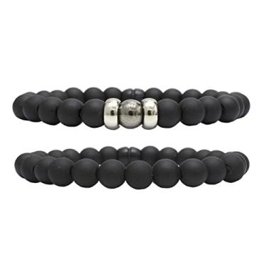 Imagem de Kit C/02 Pulseiras de Bolinha Preta Masculina Grafite (15cm)