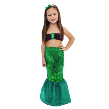 Vestido Infantil Fantasia Princesa Ariel Sereia Longo Cauda