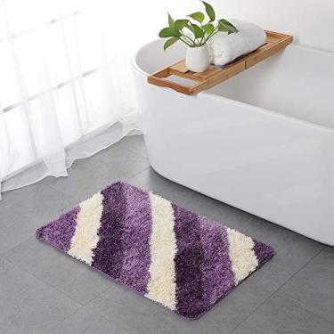 Imagem de Tapete de banheiro com listras diagonais salpicadas, antiderrapante, absorvente de água, tapete de chuveiro macio para sala de estar, quarto, banheiro, varanda, entrada, lavagem, roxo, 5080 cm