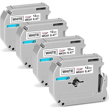 Imagem de Substituição de Fita de Etiqueta para Fita Brother P-touch M-231, Fita P-touch padrão de 12 mm, Preto no Branco, para Uso Interno, Resistente à água, 8M (4PCS)