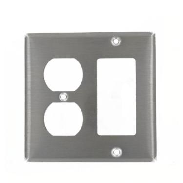 Imagem de Leviton 84455-40 2-Gang Espelho de parede com combinação de dispositivo decorativo e GFCI, montagem do dispositivo, aço inoxidável