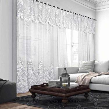 Imagem de Cortina Renda Branco Com Bando 3,00X1,80 Quarto Sala