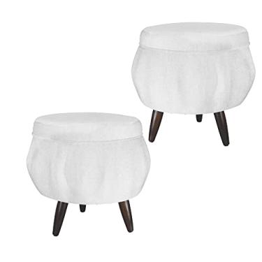 Imagem de Kit 02 Puff Pétala Pés Palito Tabaco Suede Branco - DS Estofados