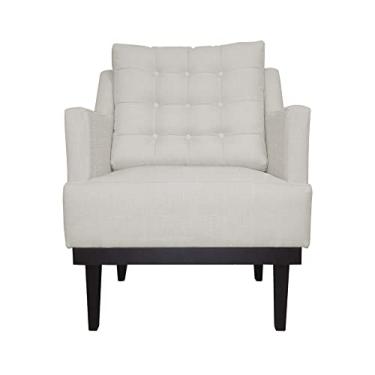 Imagem de Poltrona Decorativa Stefanie Com Base Madeira Tabaco Suede Bege - DS Estofados