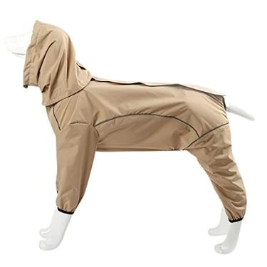 Imagem de Casaco de chuva para cães com capuz para animais de estimação impermeável jaqueta de chuva com zíper para cães poncho de chuva para animais de estimação capa de chuva com trela furo para cães pequenos, médios e grandes, marrom, G (costas: 45)