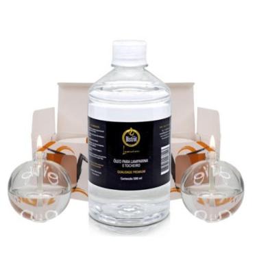 Imagem de Kit 2 Lamparinas Decorativas Bola Incolor + 500Ml De Fluido