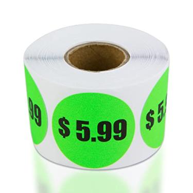 Imagem de 5,99 Adesivos de preço pré-impressos - Adesivos redondos circulares de 3,8 cm em verde neon fluorescente para lojas, venda de garagem, venda de quintal, etiquetas de preços do mercado de pulgas e mais