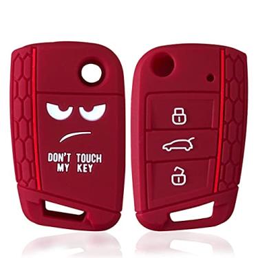 Imagem de CSHU Porta-chaves da tampa do carro Porta-chaves Porta-chaves Bolsa-chave, adequado para assento Ibiza Leon 5f Ateca FR Skoda Octavia A7 Fabia Vw T-Roc 2020 Golf 7, vinho