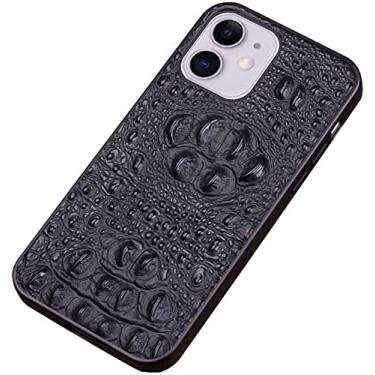 Imagem de HAODEE Capa traseira de telefone de couro genuíno fina, textura de crocodilo capa à prova de choque com tudo incluso para capa Apple iPhone 12 (2020) 6,1 polegadas (cor: preto)
