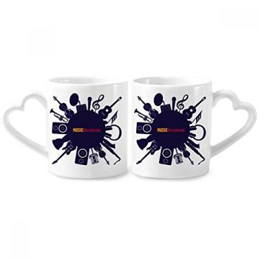 Imagem de Instrumentos musicais ilustração azul louco casal conjunto de canecas de porcelana copo amante coração alça