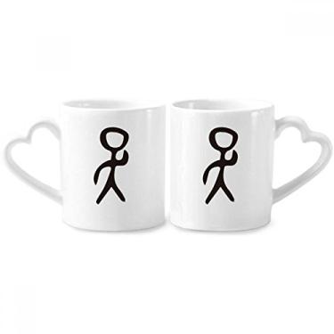 Imagem de Conjunto de canecas de porcelana com inscrição de osso de sobrenome chinês Wu Couple com coração de cerâmica