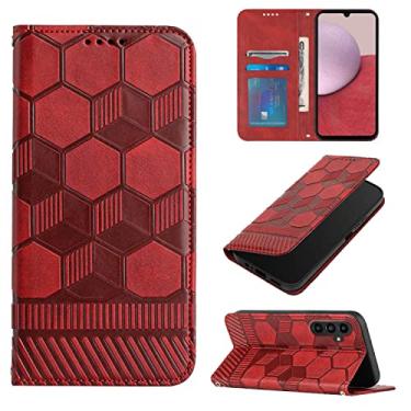 Imagem de Capas de telefone padrão futebol Samsung Galaxy A14 A 14 5G capa de couro slots de cartão de luxo clipe de carteira de telefone de negócios Samsung A14 5G capas (vermelho, Samsung A14 5G)