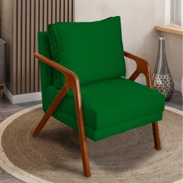 Imagem de Poltrona Decorativa Shine Cadeira Para Sala, Escritório, Recepção E Consultório Com Pés De Madeira Maciça Acabamento Em Tecido Suede Verde - Clique & Decore