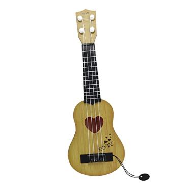 Imagem de Almencla Brinquedo de guitarra para crianças ukulele, brinquedo educativo fácil de segurar para crianças iniciantes na pré-escola, Amarelo