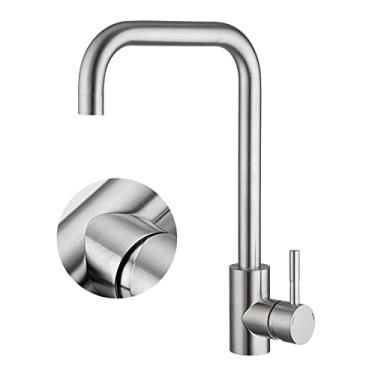 Imagem de Torneira de cozinha de aço inoxidável de ouro preto 360 Rotação Torneira de cozinha Deck Mount Torneiras de pia de água quente fria Torneiras misturadoras, H