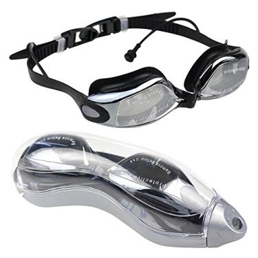 Imagem de Óculos de natação Rosa Schleife, óculos de natação grandes com tampões de ouvido siameses, lentes transparentes antiembaçamento e proteção UV para homens adultos e mulheres para uso interno e externo, óculos de natação (preto)