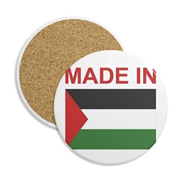 Imagem de Porta-copos de cerâmica Made in Palestine Country Love porta-copos com pedra absorvente para bebidas presente 2 peças