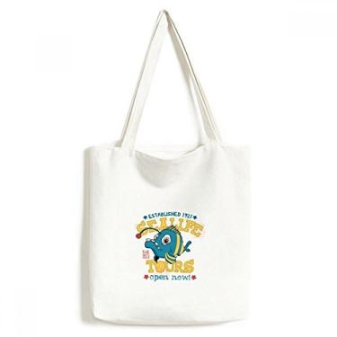Imagem de Linda bolsa de lona com ilustração de peixe azul amarelo lanterna bolsa de compras bolsa casual bolsa de mão