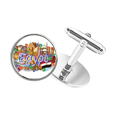 Imagem de DIYthinker Pharaoh Pirâmide Egito Graffiti Botão Redondo Abotoaduras