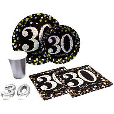 Imagem de Pacote de férias! Pratos de papel, guardanapos e copos descartáveis para 15 – Inclui pratos de sobremesa, pratos de jantar, guardanapos e copos, 30th Birthday