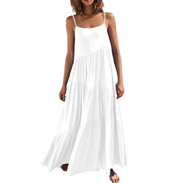 Imagem de UIFLQXX Vestidos para mulheres 2023 Vestido casual de verão solto alças finas saída de praia longo Cami Maxi Vestidos, Branco, M