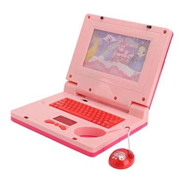 Imagem de Computador portátil infantil de aprendizagem, brinquedos para laptop de desenho animado LED música de desenvolvimento cognitivo para meninos e meninas para aprendizagem precoce (mouse rosa não retrátil)