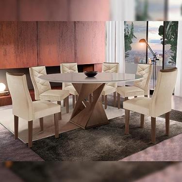 Imagem de Mesa Tampo Redondo Plus Vidro 120cmx120cm 6 Cadeiras Barcelona Chocolate/off White/suede Pena