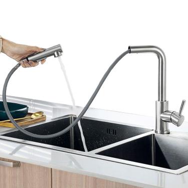 Imagem de Torneira Gourmet de Cozinha Monocomando Misturador Luxo Bico Extensível em 50cm Água Fria e Quente + Kit Instalação