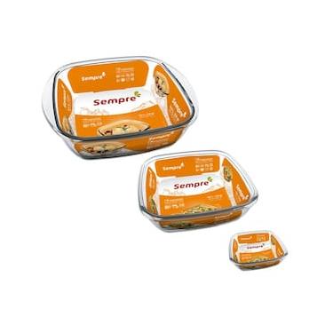 Imagem de Conjunto de Assadeiras Refratárias Quadradas Sempre em Vidro Sodacal – 3 Peças