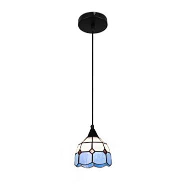 Imagem de Luminária pendente azul, luminária de vidro vintage E27 lustre de teto abajur de vitral para quarto, sala de estar, sala de jantar, ilha de cozinha, restaurante, loft, corredor small gift