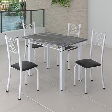 Imagem de Conjunto de Jantar Mesa 100x60cm Tampo de Granito Topázio com 4 Cadeiras Sara Branco Liso/Branco