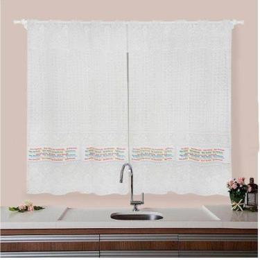 Imagem de Cortina Cozinha Branca 2,00 X 1,20M Renda Boa Refeição