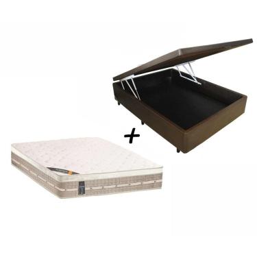 Imagem de Box Baú Casal Sintético Marrom + Colchão Castor Casal Molas Premium Tecnopedic 138x188x30