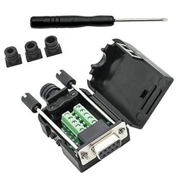 Imagem de SHANFEILU Conector de breakout DB9 para fiação terminal sem solda RS232 D-SUB adaptador serial fêmea 9 pinos placa breakout núcleo de borracha preta com capa, chave de fenda, parafusos longos