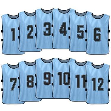 Imagem de 12 peças de futebol infantil pinnies camisas de futebol de secagem rápida esportes juvenis scrimmage equipe de basquete treinamento babadores numerados prática colete esportivo