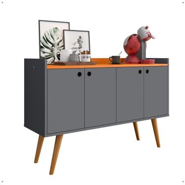 Imagem de Aparador Buffet Dallas Pés Palito Retrô 4 Portas Decoração Sala Jantar Cantinho Café - Cinza/Cinamomo - RPM Móveis